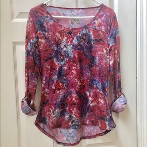 Nine West Long Sleeve Floral Top Scoop Neck Sz M